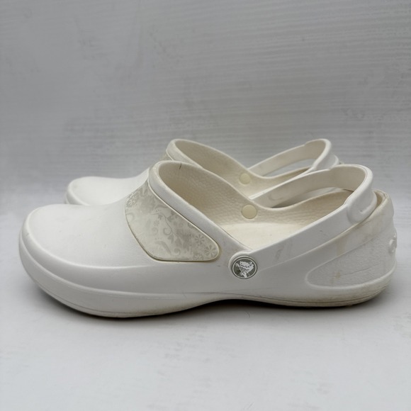 Crocs Women's US 9 Mercy Work, White/Silver Flowers Slip On Shoes - Picture 13 of 16